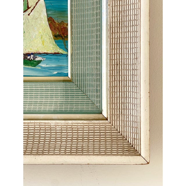 Petite Vintage Expressionist Sailboat Seascape in Amazing 2-Tone Double Frame, Glazed For Sale In New York - Image 6 of 13