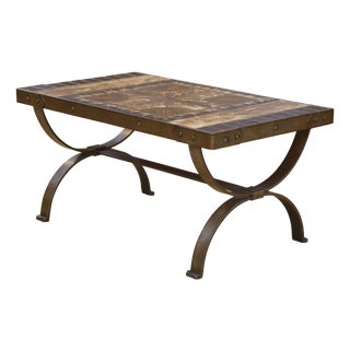 Wrought Iron and Ceramic Coffee Table, Vallauris, 1950s For Sale