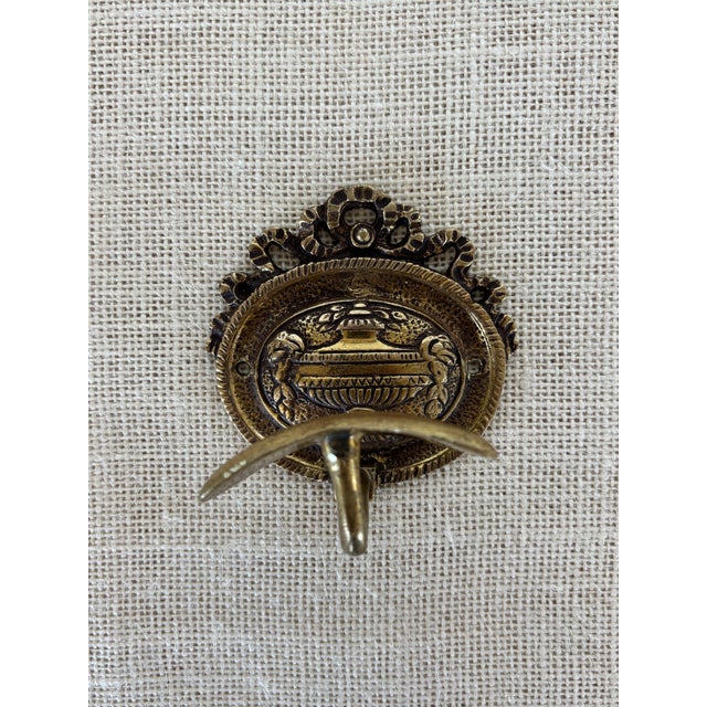 Antique Louis XVI French Cast Brass Wall Coat Hook Neoclassical Urn Ribbons For Sale - Image 4 of 8
