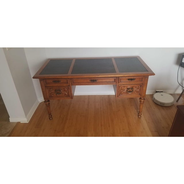 Vintage Drexel Traditional Leather-Top Executive Desk and Cane-Back Chair Set For Sale - Image 10 of 18
