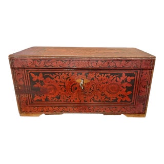 Early 19th-Century, Southern German/Alpine, Painted Locking Document Chest With Bell-Lock & Interior Lid Compartments For Sale