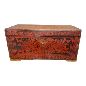 Early 19th-Century, Southern German/Alpine, Painted Locking Document Chest With Bell-Lock & Interior Lid Compartments