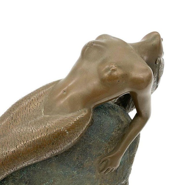 1980s Neoclassic Bronze Nude Mermaid Siren Statue on Beach Rock by James Siebert For Sale - Image 10 of 12