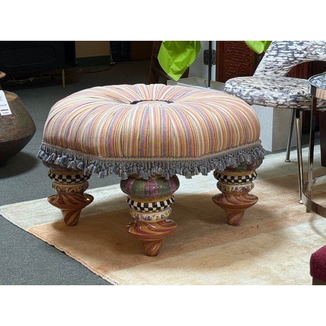Art Nouveau MacKenzie-Childs on Wall Street Setting Seat, Ottoman For Sale - Image 3 of 12