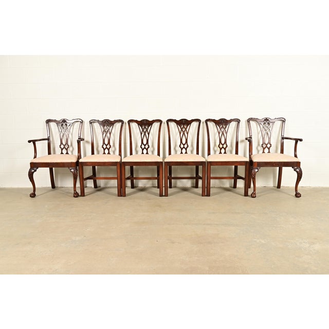 An outstanding set of six Chippendale or Georgian style dining chairs In the manner of Baker Furniture USA, Circa 1980s...