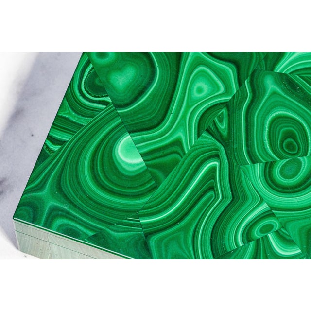Amazing Antique Malachite Box 800 Silver Mounted Jewelry Casket White Onyx Interior European Luxury Desk Box With Provenance Home Decor For Sale - Image 4 of 17