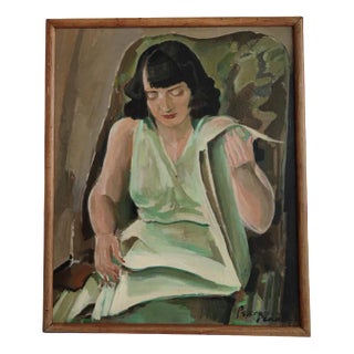 Percival Pernet, Jeune Femme à la Lecture, Oil on Canvas, Framed For Sale