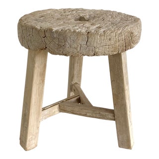Rustic Wood Wheel Side Table For Sale