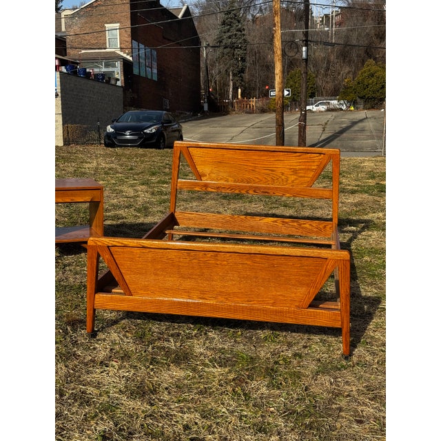 Mid-Century Modern 1950s Jack Van Der Molen Oak MCM Full Bed & Nightstand For Sale - Image 3 of 6