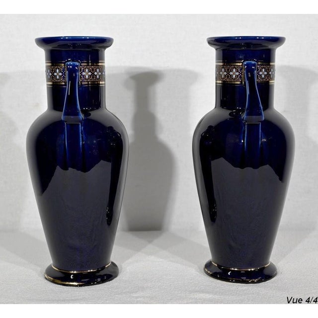 Enameled Earthenware Vases, Early 20th Century, Set of 2 For Sale - Image 15 of 18