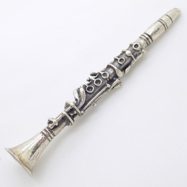 Italian Vintage Italian Handmade Genuine Sterling Silver 925 Clarinet Instrument Figurine Miniature For Sale - Image 3 of 9