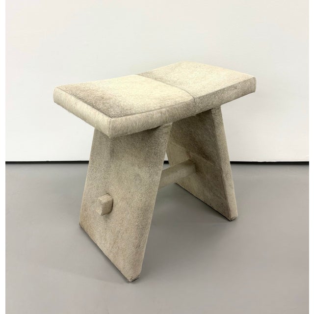 Cream Late 20th Century Contemporary Cowhide Low Stool For Sale - Image 8 of 8