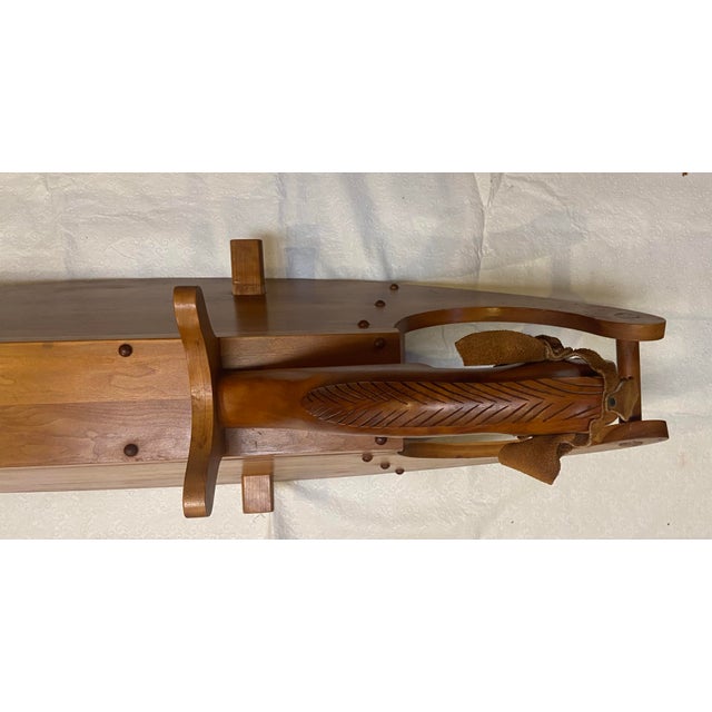 Wood 47” Vintage Handcrafted Rocking Horse Solid Cherry Wood,with Leather Bridle and Ears, Carved Mane For Sale - Image 7 of 10