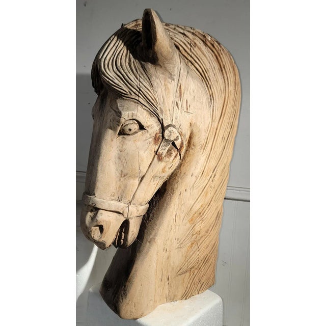 Rustic Hand Carved Wood Horse Head For Sale - Image 3 of 9