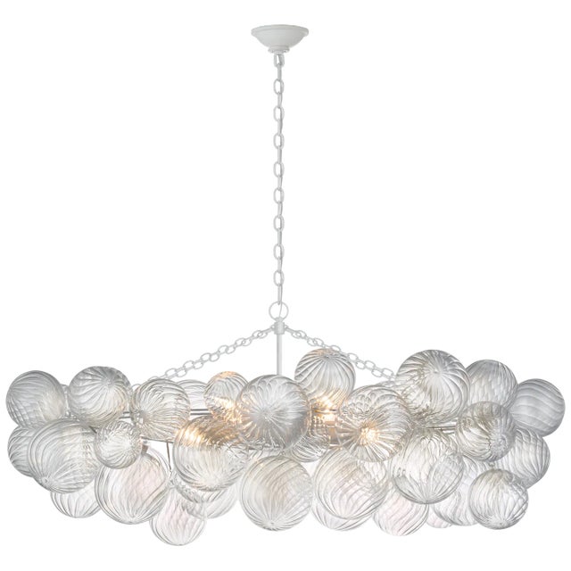 Julie Neill for Visual Comfort Signature Talia Medium Linear Chandelier in Plaster White with Clear Swirled Glass For Sale