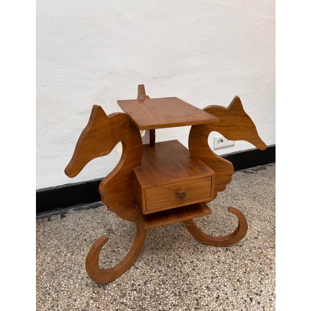 Mid-Century Wooden Side Table in the shape of Seahorse, 1960s, in Good conditions. Designed 1960 to 1969