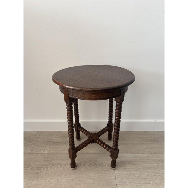 Small Vintage Round Woode Side Table with Turned Legs, 1950s For Sale - Image 9 of 9