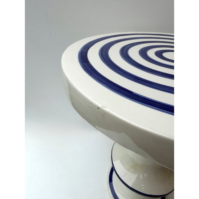 Ceramic Contemporary Pair of Blue and White Ceramic Stripe Side Tables. Italy For Sale - Image 7 of 12