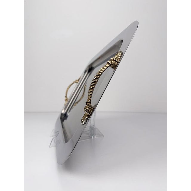 Mid-Century Modern Italian Stainless Steel Tray with Gilt Nautical Knot Handles, 1970s For Sale - Image 16 of 18