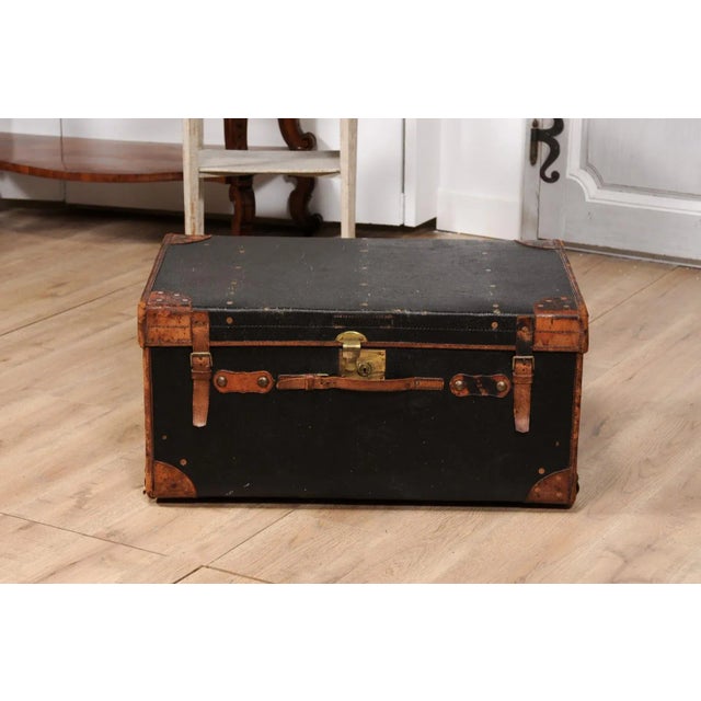 Black English Victorian Period 19th Century Black Traveling Trunk With Initials J.G.F. For Sale - Image 8 of 12
