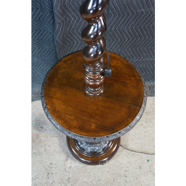 Antique English Oak Barley Twisted Library Floor Lamp Side End Table For Sale - Image 6 of 18