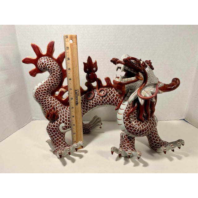 1950s Vintage White/Red Ceramic Dragon Feng Shui Sculpture Chinese Zodiac Décor For Sale - Image 11 of 11