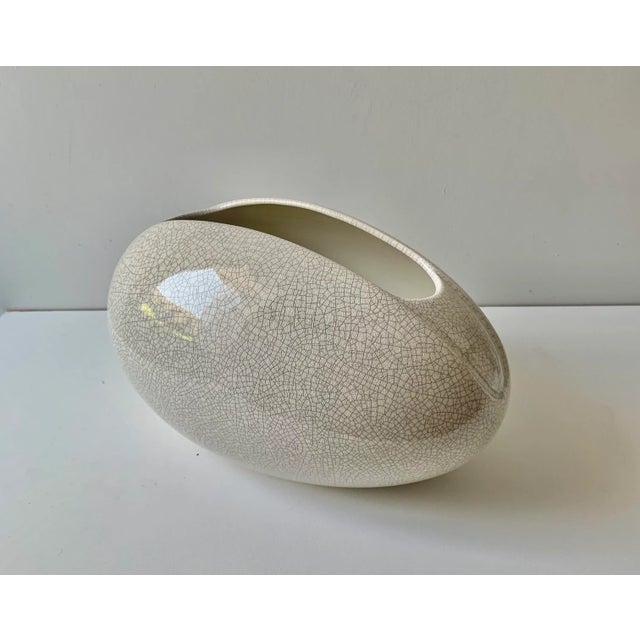 Ceramic Organic Modern Large Oval Cream Ceramic Vase With Cracked Finish From Europe For Sale - Image 7 of 7