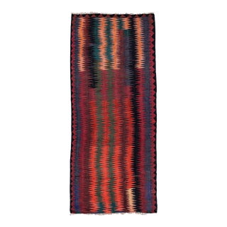 Vintage Kilim Handmade Flatweave Multicolor Geometric Wool Runner 4' 0'' X 10' 0'' For Sale