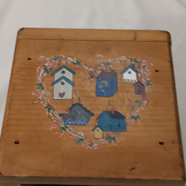 Mid 20th Century Natural Hardwood Square Painted Tissue Box Cover For Sale - Image 6 of 10