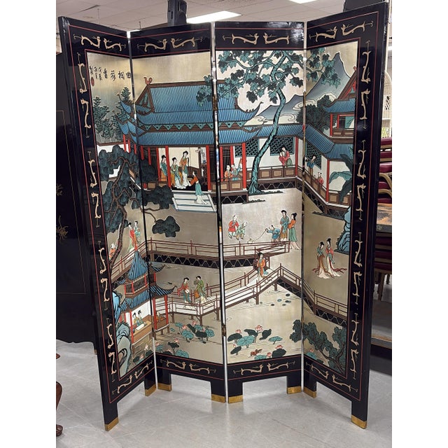 1950s Chinese Coromandel Lacquer Screen Divider Screen For Sale - Image 16 of 16