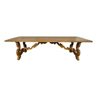 Monumental Spanish Baroque Walnut Trestle Dining Table by Miamar Home For Sale
