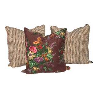 Vintage Ralph Lauren Made in Italy Floral Down Pillow With Custom Coordinating Pillows – Set of 3 For Sale