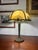 Victorian 1910s Bronze Art Nouveau Slag Glass Spider Web Design Table Lamp For Sale - Image 3 of 6