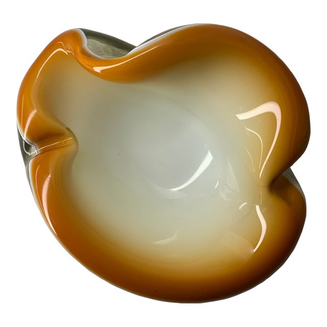 Vintage 1950s Alfredo Barbini Murano Glass Clam Shell Bowl Gold Fleck For Sale