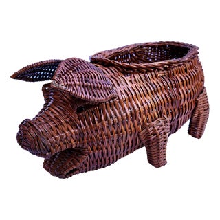 Wicker Vintage Pig Basket/Planter For Sale