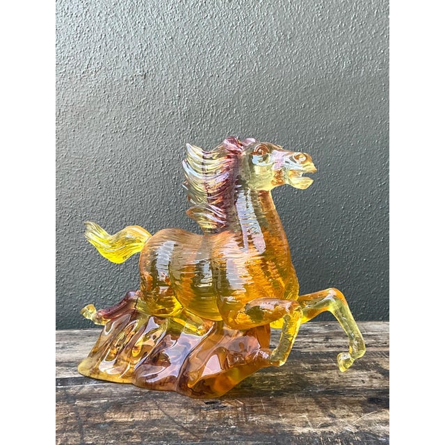 Vintage Amber Cast Lucite Running Horse Sculpture For Sale - Image 12 of 15