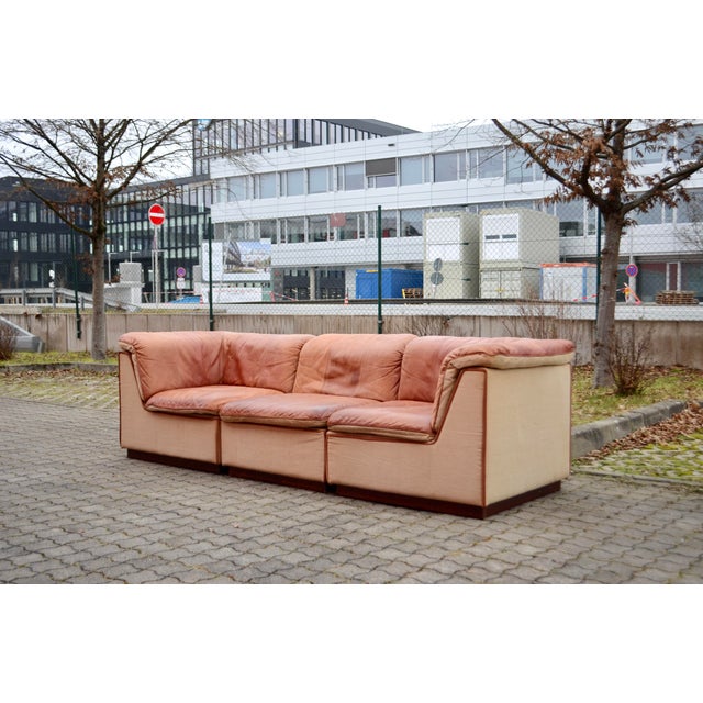 Modern Sapporo Sofa in Cognac Canvas and Leather from Oy Dahlqvist AB / BD Möbel, 1976, Set of 3 For Sale - Image 3 of 18