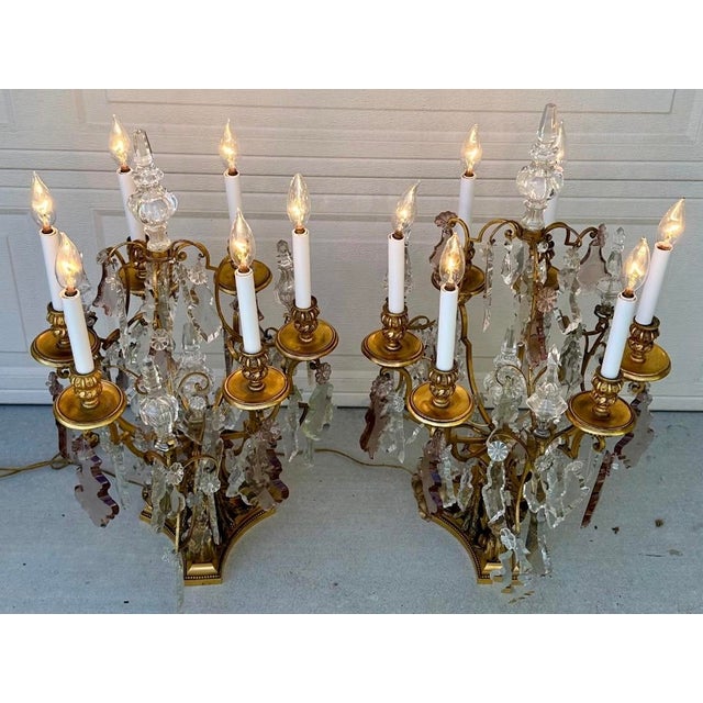 Metal 19th Century E. F. Caldwell Gilt Bronze & Baccarat Crystal Girandole Table Lamps - a Pair For Sale - Image 7 of 18