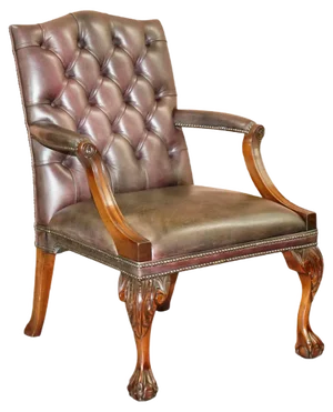 George II Gainsborough Carver Chesterfield Leather Armchair with Claw and Ball Feet