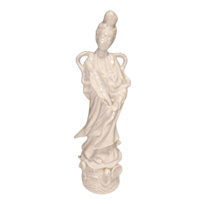 Vintage Blanc De Chine Porcelain Guanyin Figure Holding Lotus