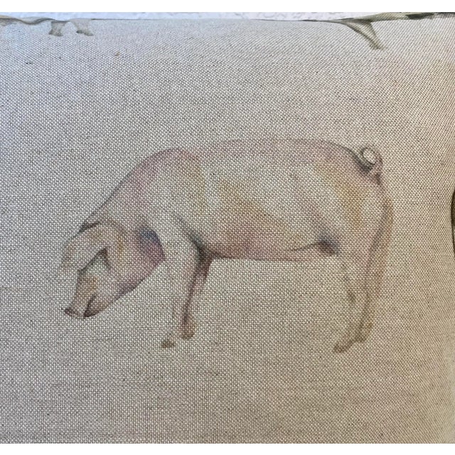 Farmhouse Contemporary Square Pillow With a Variety of Pigs Print - Made in U K For Sale - Image 3 of 9