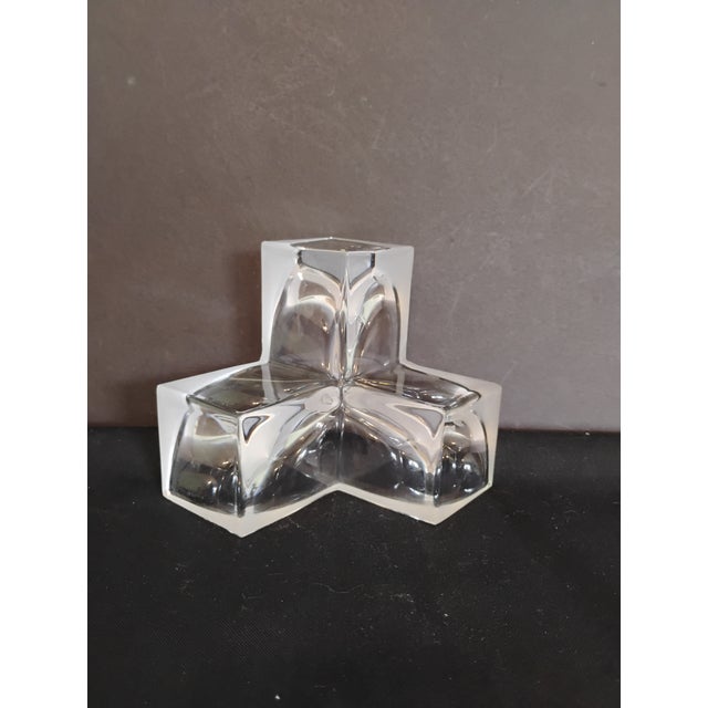 Vintage 1980s Daum France 3 section cubist bowl/catchall. Clear and frosted glass, measures 5" all around. Beautiful...