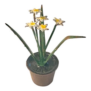 Rare Miniature Bronze Painted Potted Flowers For Sale