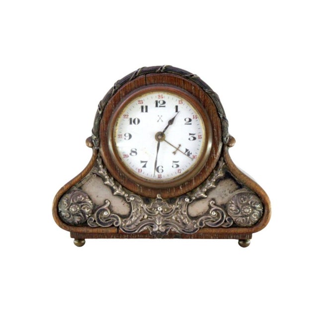 Silver Wooden Alarm Clock with Silver Applications For Sale - Image 8 of 8