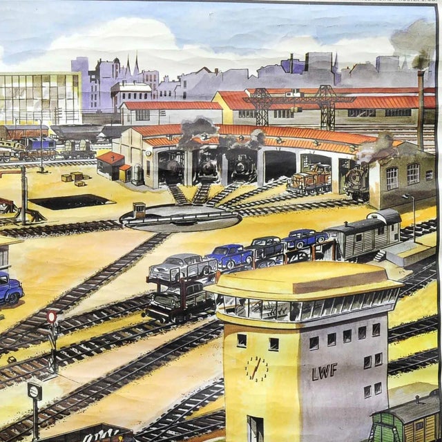 Light Yellow Fishing Harbour Goods Railway Station Wall Chart For Sale - Image 8 of 11