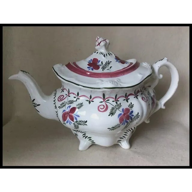 White Antique C1840s Staffordshire, English Soft Paste Teapot, Hand Painted For Sale - Image 8 of 10