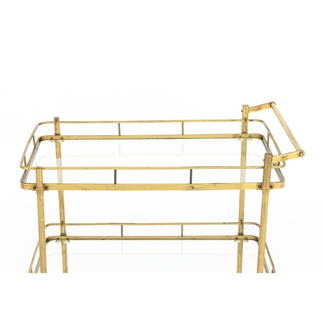 Mid-Century Modern Mid-Century Modern Brass Two-Tier Bar Cart For Sale - Image 3 of 7