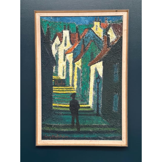 Erik Håfström, Promenad Mellan Hus, 1950s, Oil on Panel, Framed For Sale - Image 16 of 16