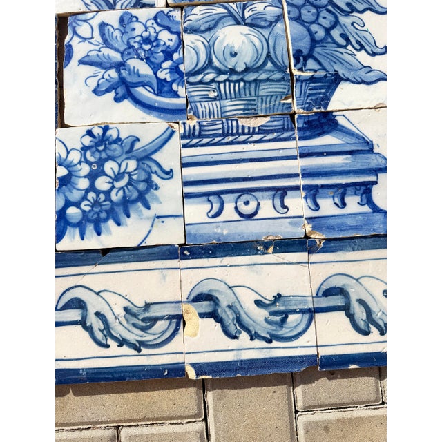 18th Century Portuguese Baroque Blue & White Flower Basket Tile Panel For Sale - Image 6 of 14