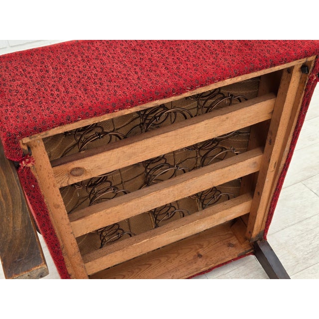 Art Deco Danish Armchair in Red Furniture Wool and Beech Wood, 1950s For Sale - Image 17 of 18